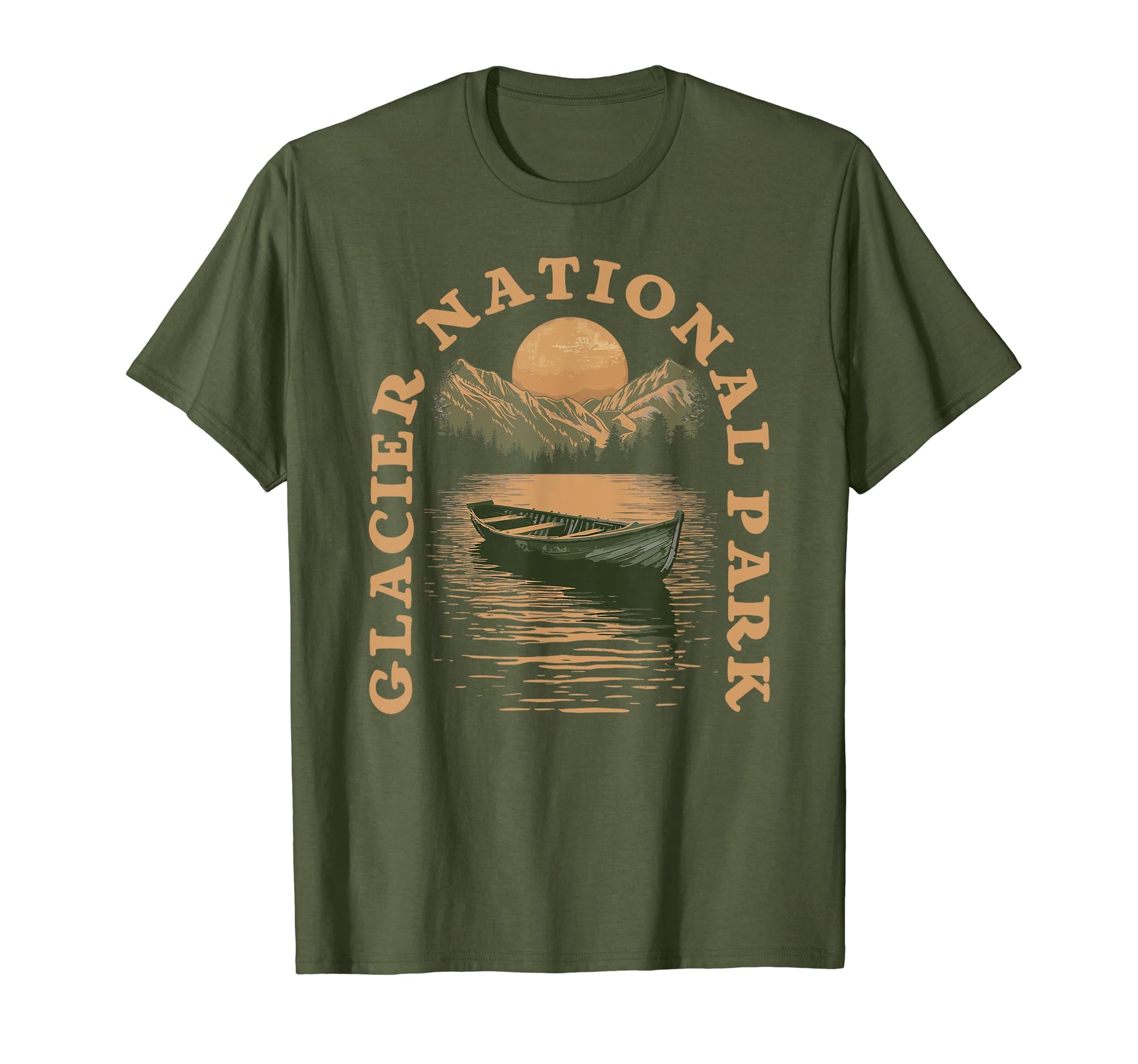 Glacier National Park Boat Lake T-Shirt - Fun Novelty Design for Adults - T-Shirt, Sweatshirt, Hoodie