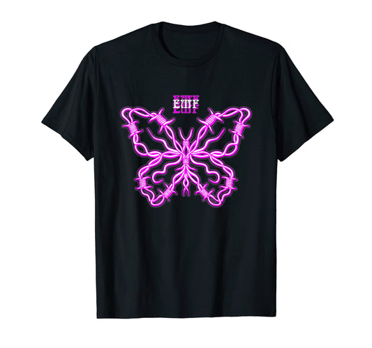 Barbwire Butterfly Retrowave T-Shirt - Fun Novelty Design for Adults - T-Shirt, Sweatshirt, Hoodie