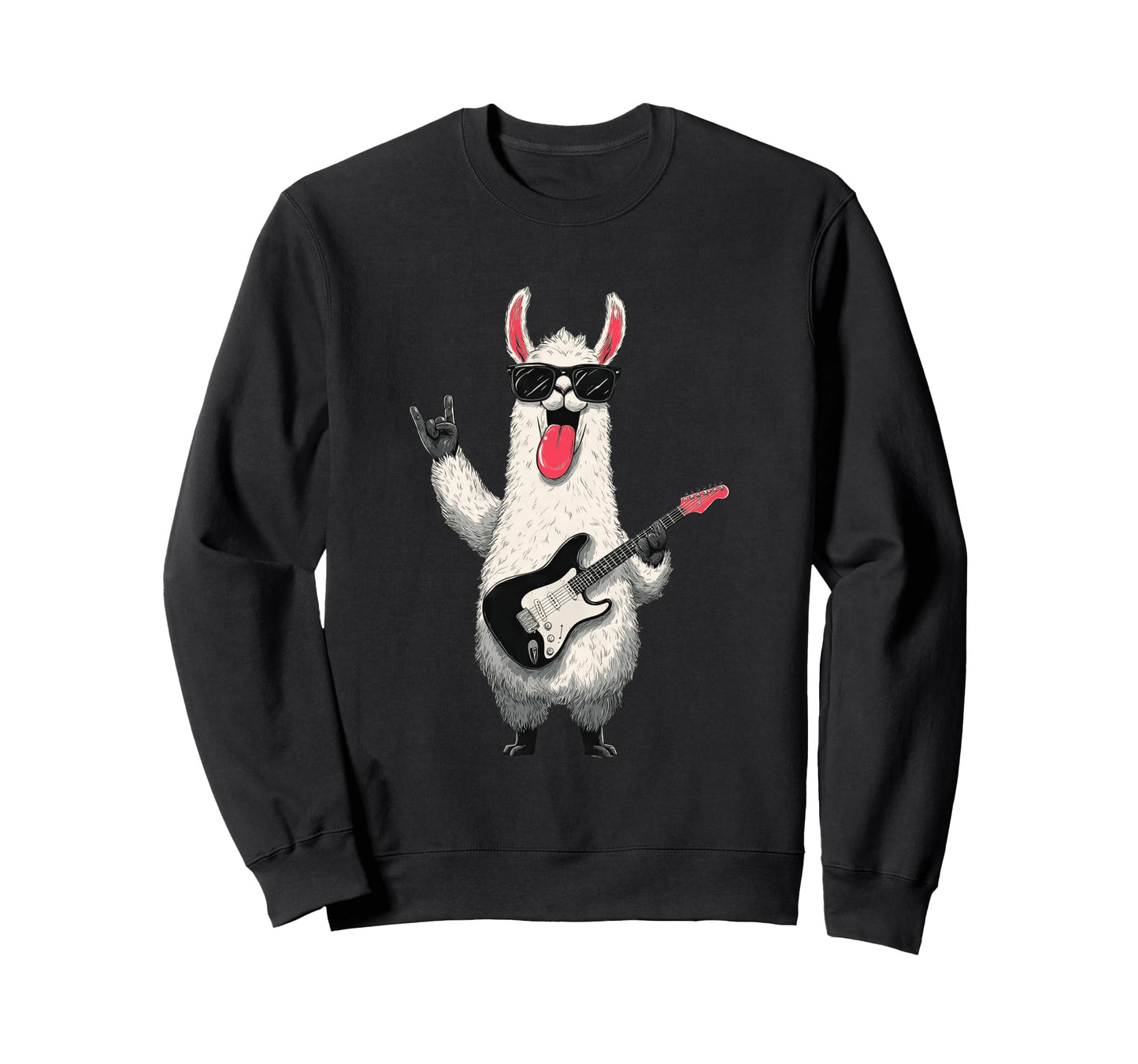 Funny Rock Llama Guitar Player Sweatshirt - Fun Novelty Design Men Women - T-Shirt, Sweatshirt, Hoodie