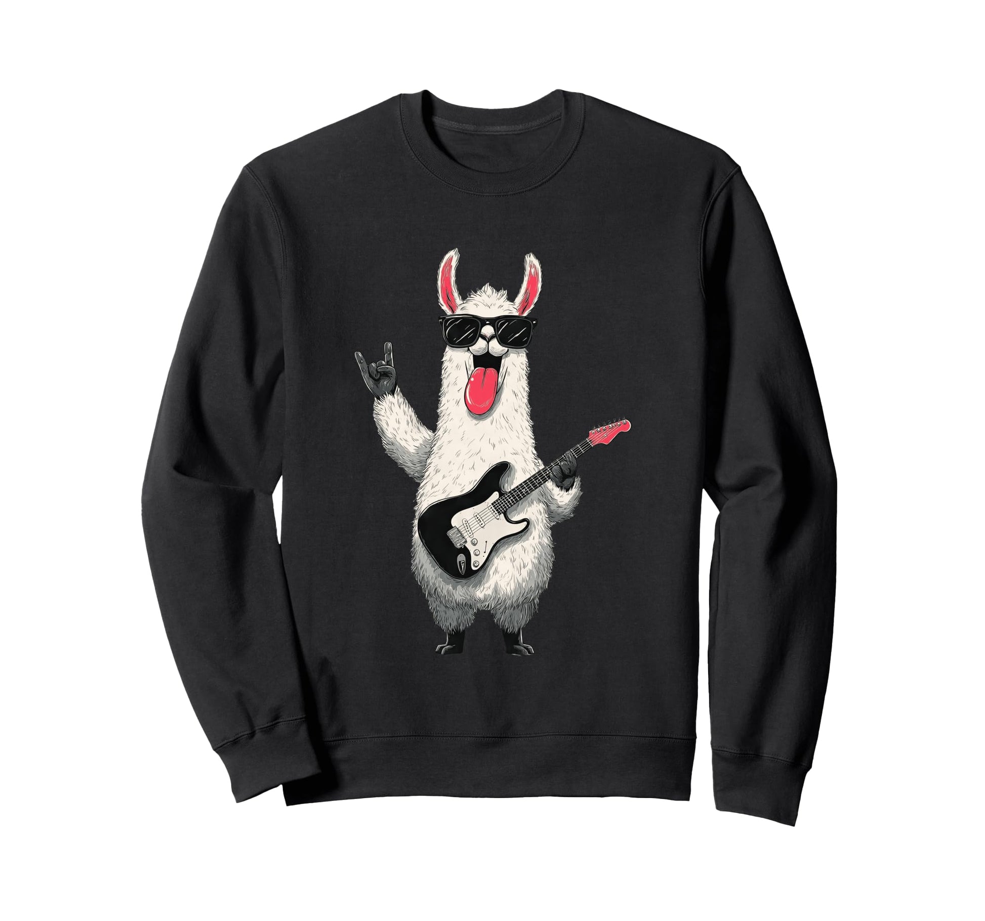 Funny Rock Llama Guitar Player Sweatshirt - Fun Novelty Design Men Women - T-Shirt, Sweatshirt, Hoodie