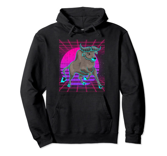 American Buffalo Animal Bison Synthwave Hoodie - Unique Graphic Men Women - T-Shirt, Sweatshirt, Hoodie