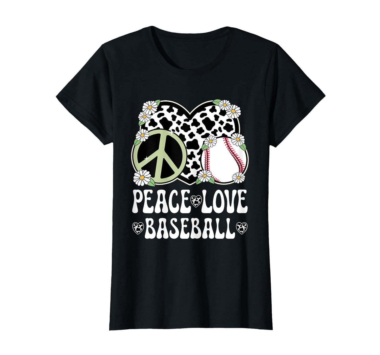 Peace Love Baseball Lover Cow Baseball T-Shirt - Graphic Print Unisex - T-Shirt, Sweatshirt, Hoodie