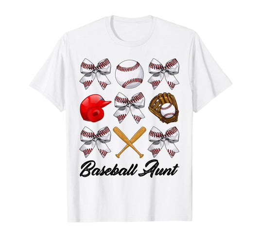 Baseball Aunt Bow Baseball Mom Mothers T-Shirt - Unique Graphic for Adults - T-Shirt, Sweatshirt, Hoodie