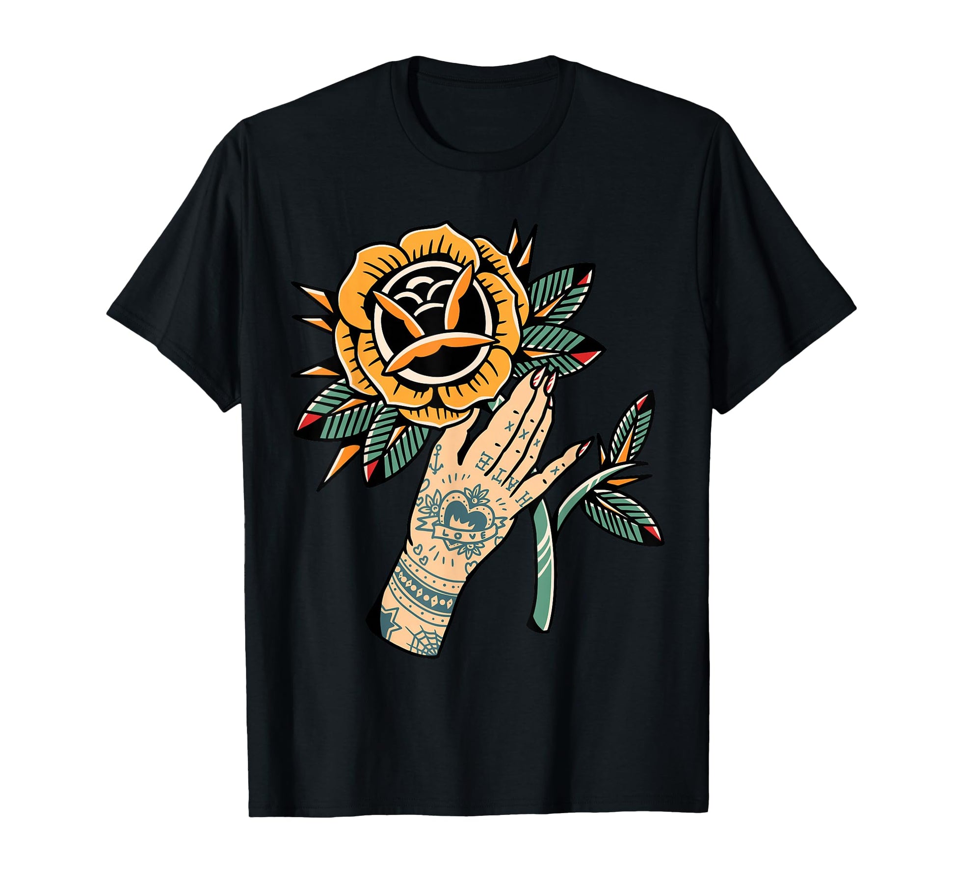Rose X Tattoo Hand T-Shirt - Novelty Apparel Unisex - T-Shirt, Sweatshirt, Hoodie