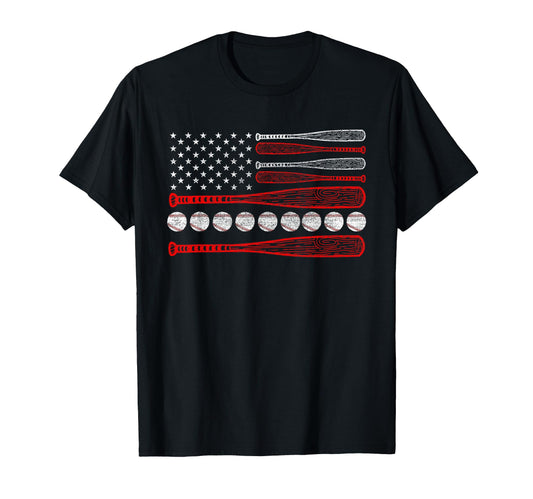 American Flag Baseball 4Th July T-Shirt - Unique Graphic Men Women - T-Shirt, Sweatshirt, Hoodie