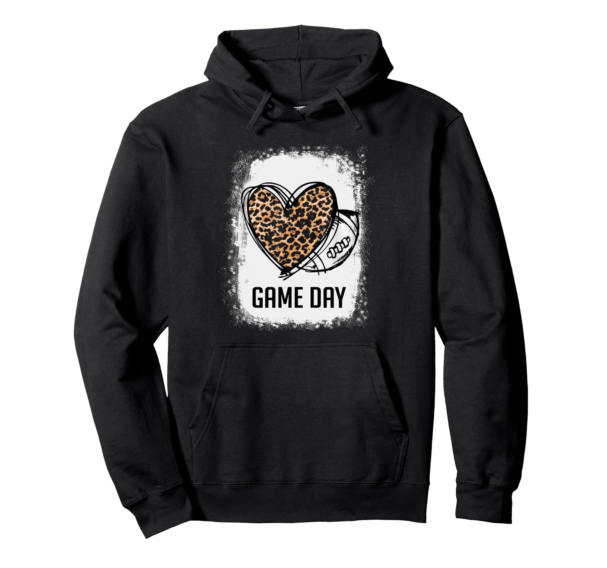 Game Day Leopard Heart Football Lovers Hoodie - Streetwear Style Unisex - T-Shirt, Sweatshirt, Hoodie