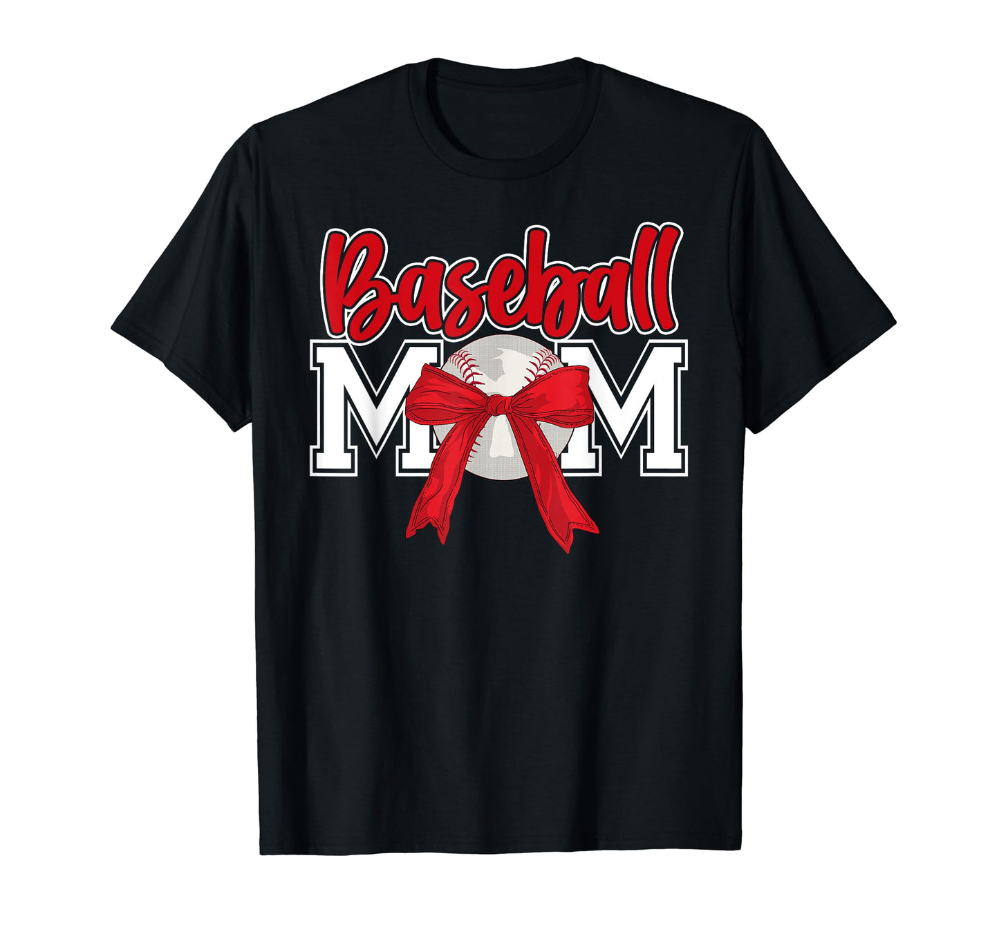 Baseball Mom Bow Tie Mothers Day Mama T-Shirt - Trendy Graphic for Adults - T-Shirt, Sweatshirt, Hoodie