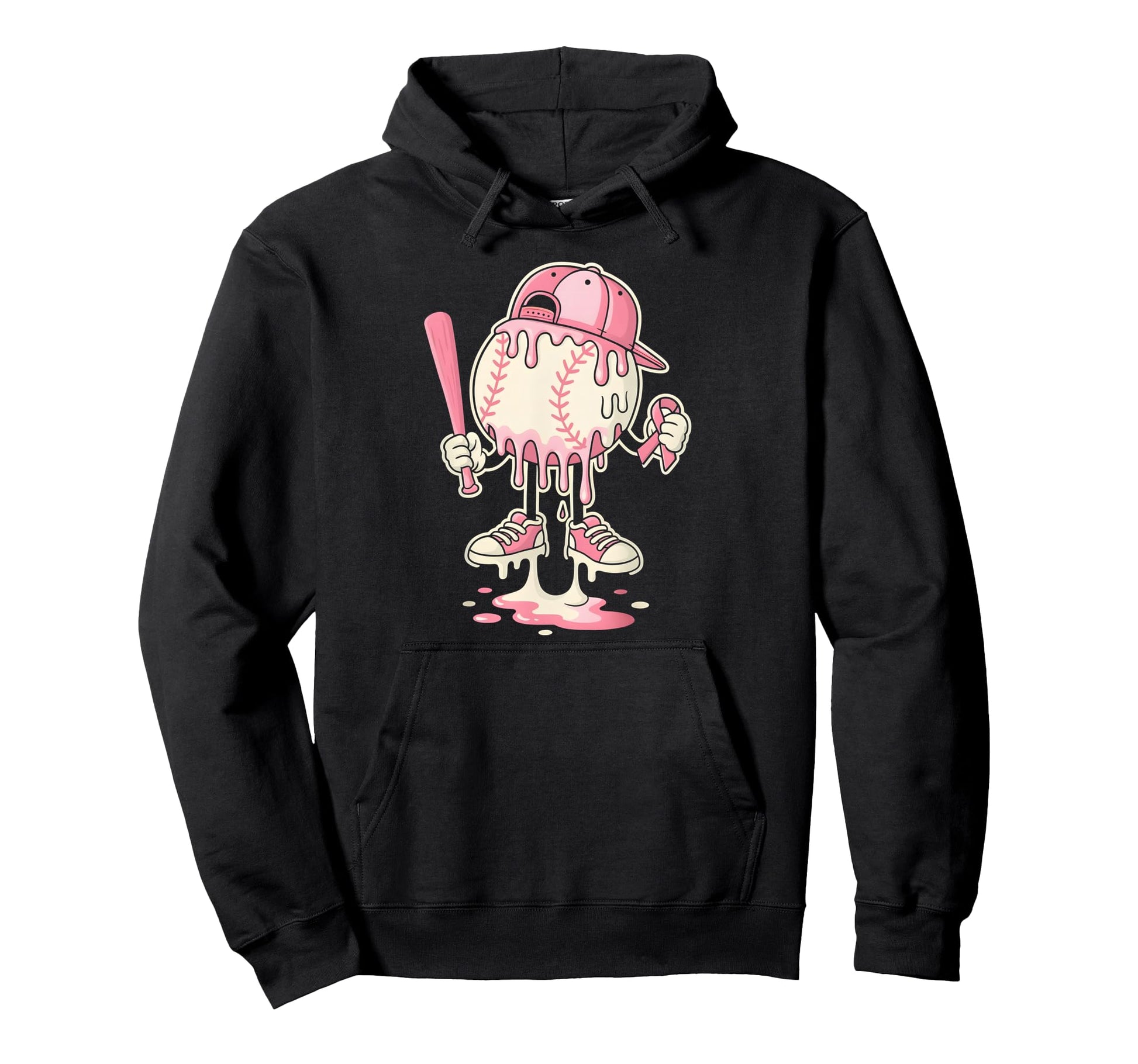 Baseball Drip Ice Cream Breast Cancer Hoodie - Minimalist Print Men Women - T-Shirt, Sweatshirt, Hoodie