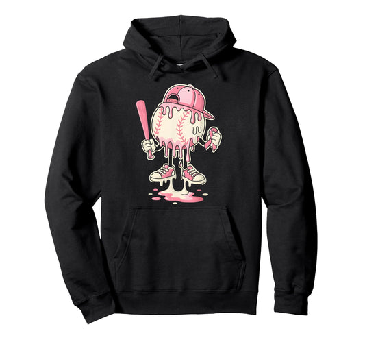 Baseball Drip Ice Cream Breast Cancer Hoodie - Minimalist Print Men Women - T-Shirt, Sweatshirt, Hoodie