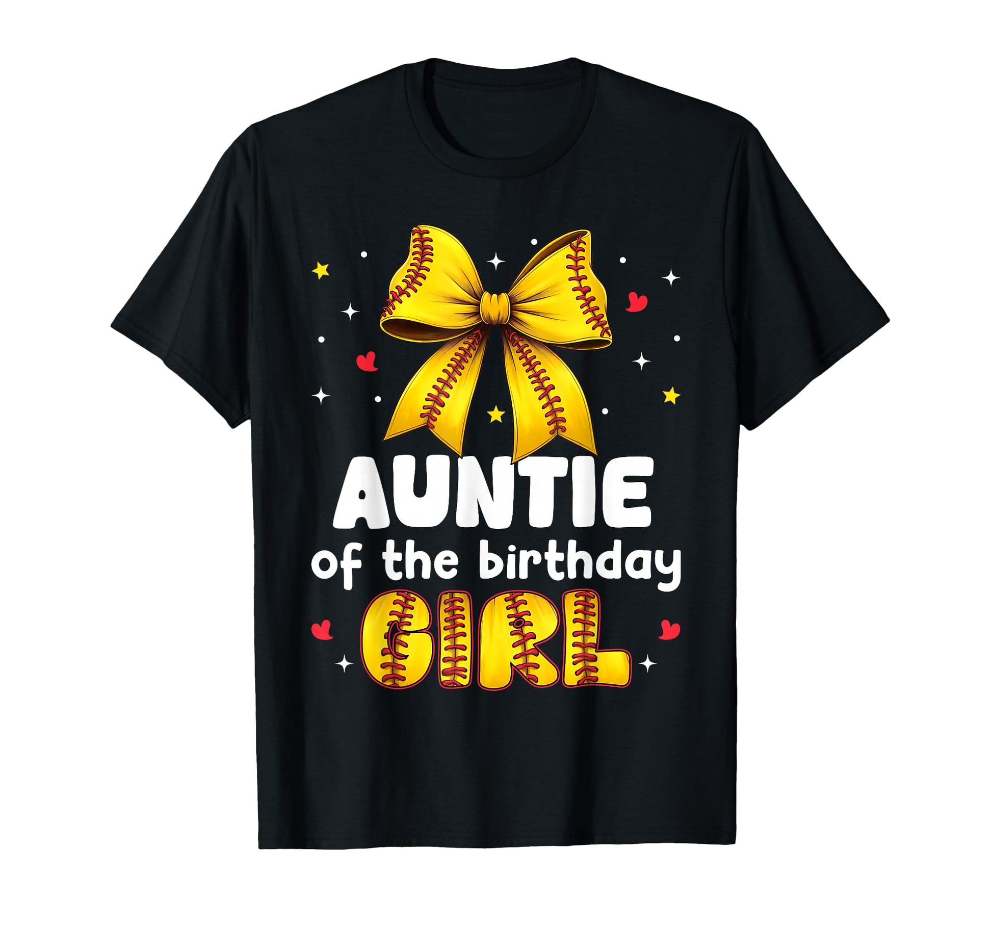 Auntie Birthday Baseball Softball Bow T-Shirt - Unique Graphic Unisex - T-Shirt, Sweatshirt, Hoodie