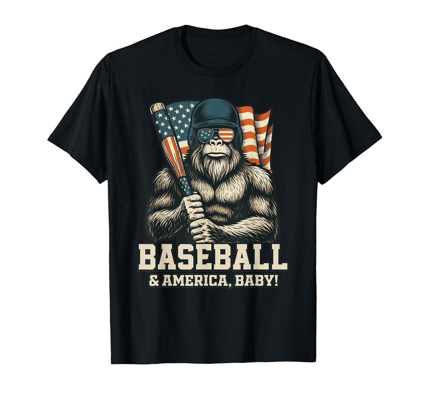 Baseball Lover Bigfoot Usa Patriotic T-Shirt - Streetwear Style Unisex - T-Shirt, Sweatshirt, Hoodie