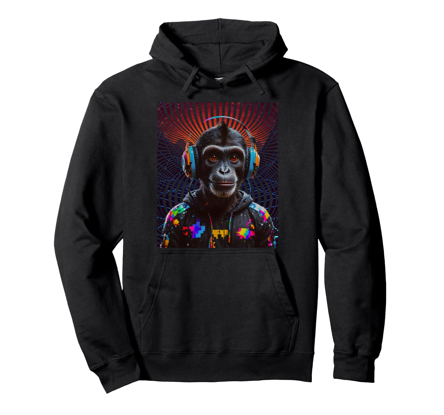 Chimp Dj Vaporwave Vortex Synthwave Hoodie - Custom Art Print for Adults - T-Shirt, Sweatshirt, Hoodie