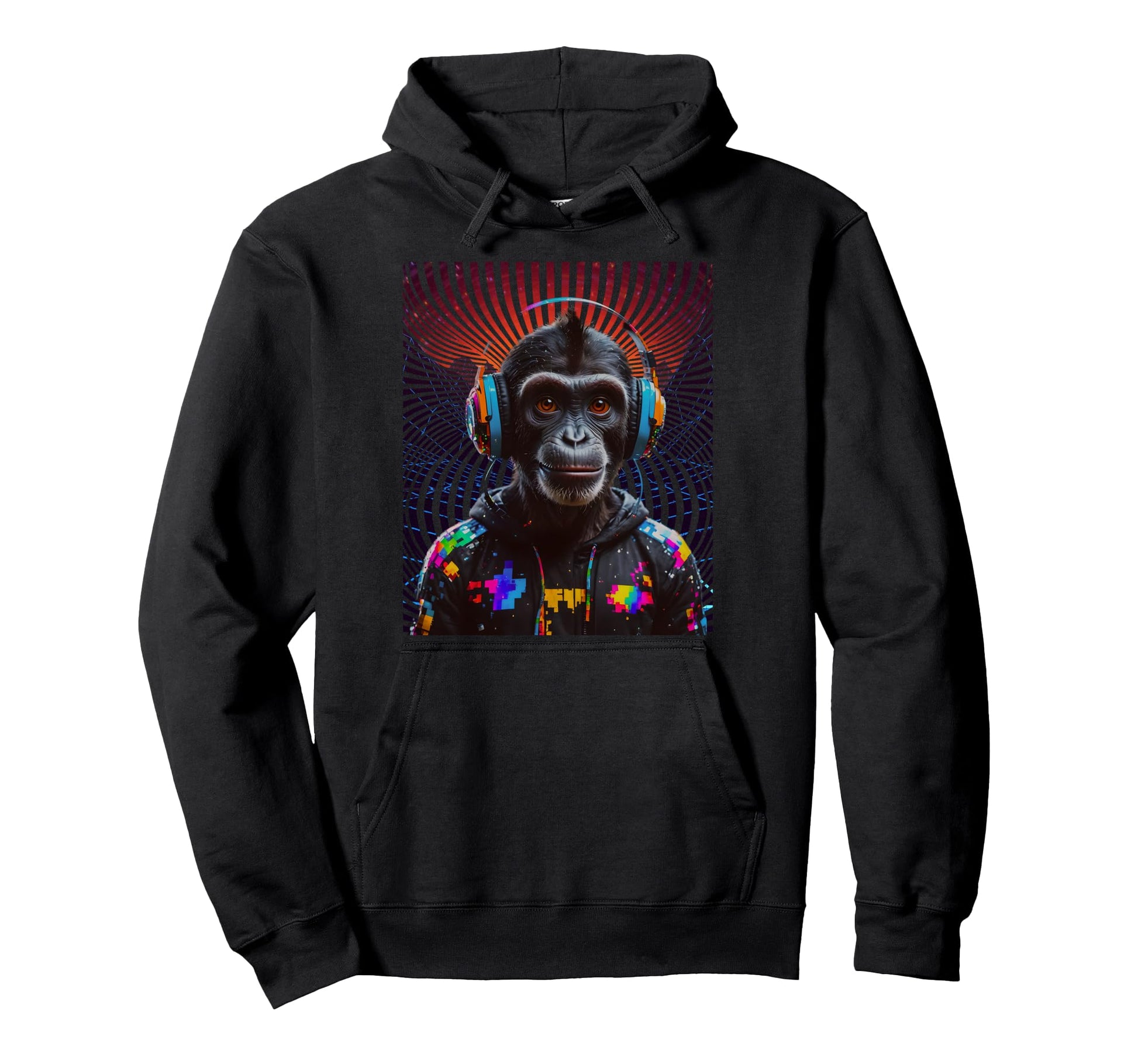 Chimp Dj Vaporwave Vortex Synthwave Hoodie - Custom Art Print for Adults - T-Shirt, Sweatshirt, Hoodie