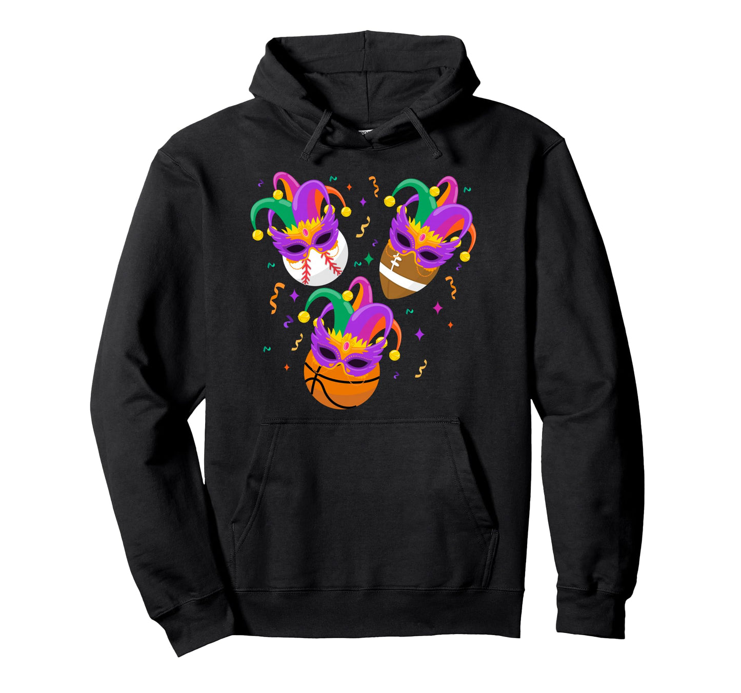 Funny Mardi Gras Football Basketball Hoodie - Novelty Apparel Unisex - T-Shirt, Sweatshirt, Hoodie