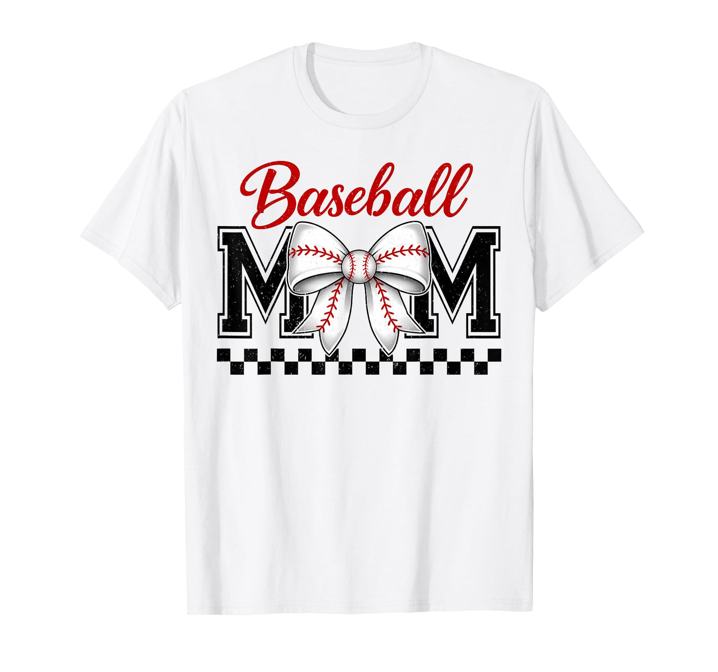 Checkered Baseball Mom Coquette T-Shirt - Casual Everyday Wear for Adults - T-Shirt, Sweatshirt, Hoodie