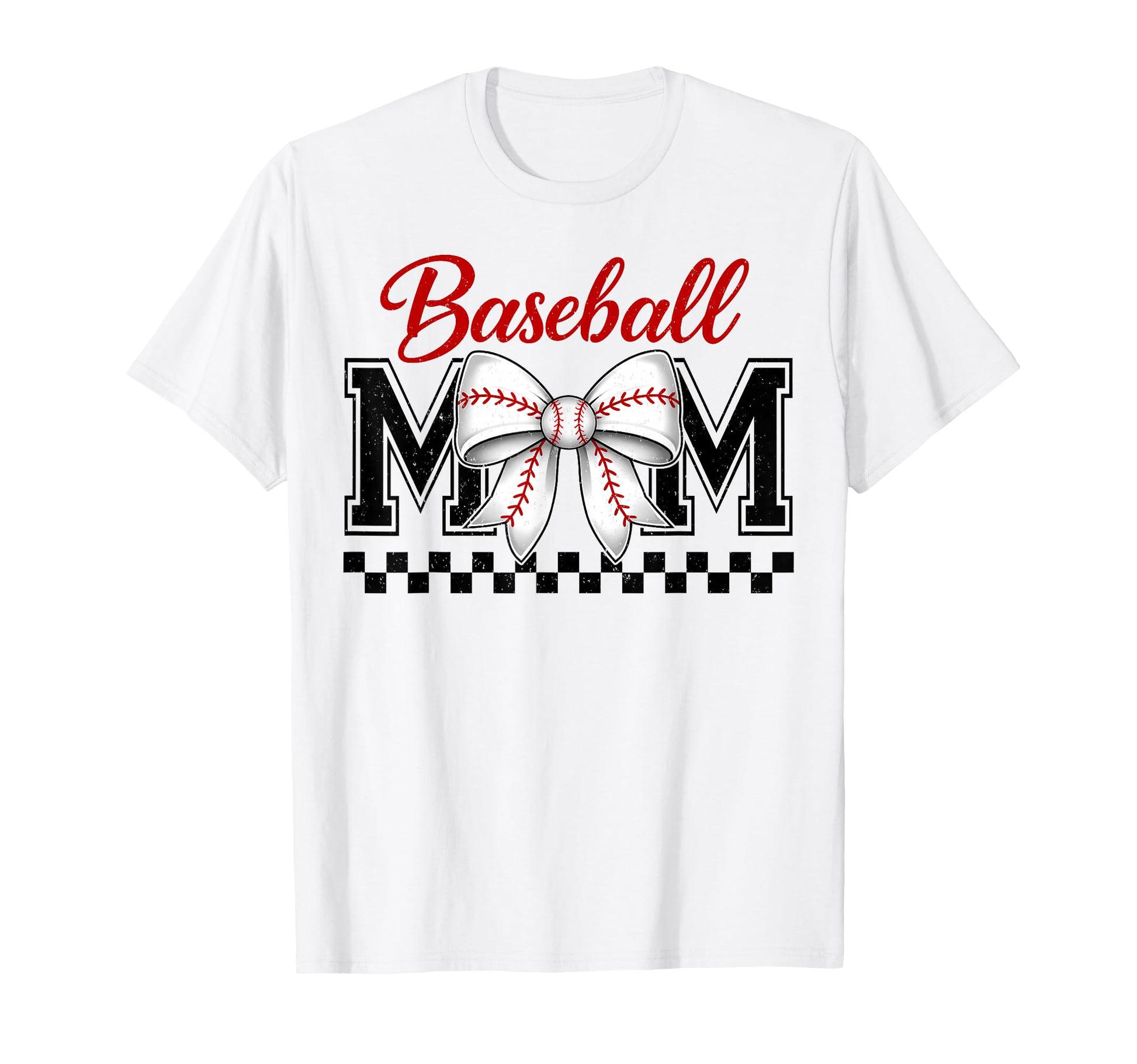 Checkered Baseball Mom Coquette T-Shirt - Casual Everyday Wear for Adults - T-Shirt, Sweatshirt, Hoodie