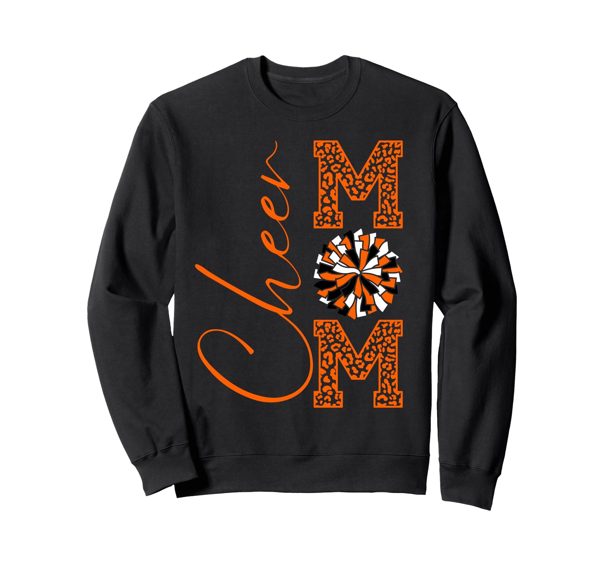 Cheer Mom Orange Black White Leopard Sweatshirt - Custom Art Print Unisex - T-Shirt, Sweatshirt, Hoodie