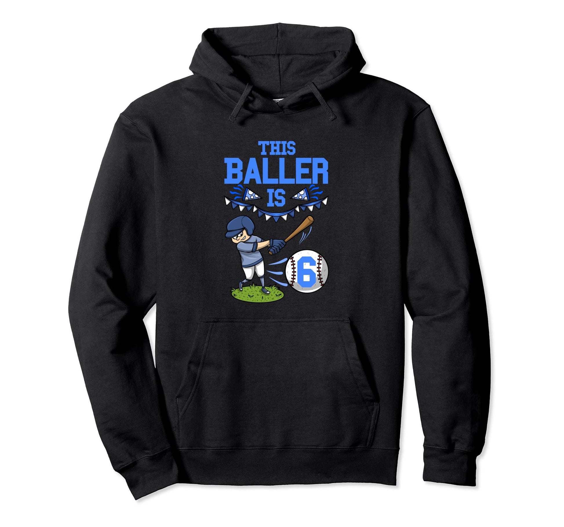 Baseball Player This Baller Is 6 Hoodie - Custom Art Print for Adults - T-Shirt, Sweatshirt, Hoodie