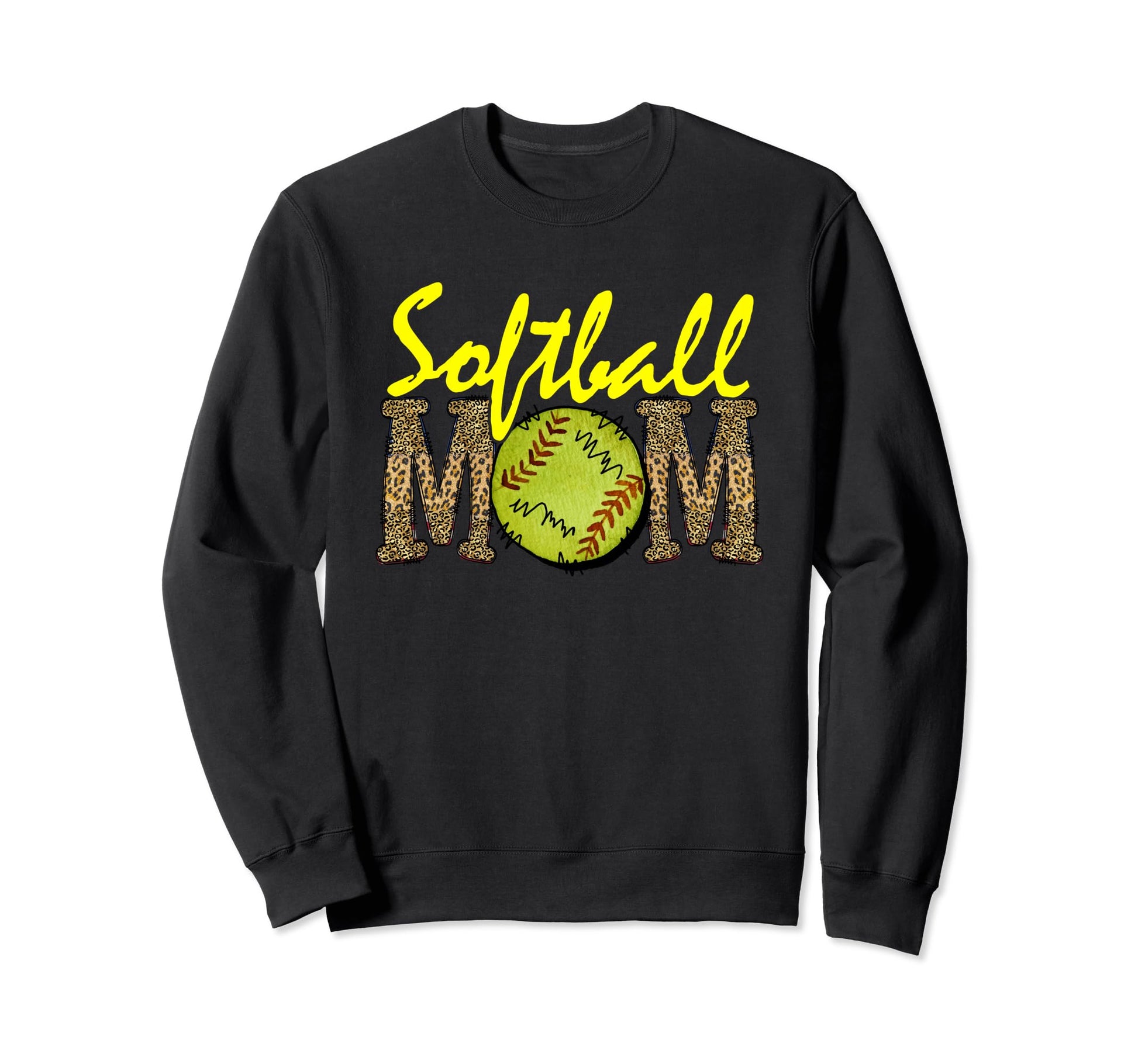Softball Mom Leopard Funny Softball Sweatshirt - Unique Graphic Men Women - T-Shirt, Sweatshirt, Hoodie