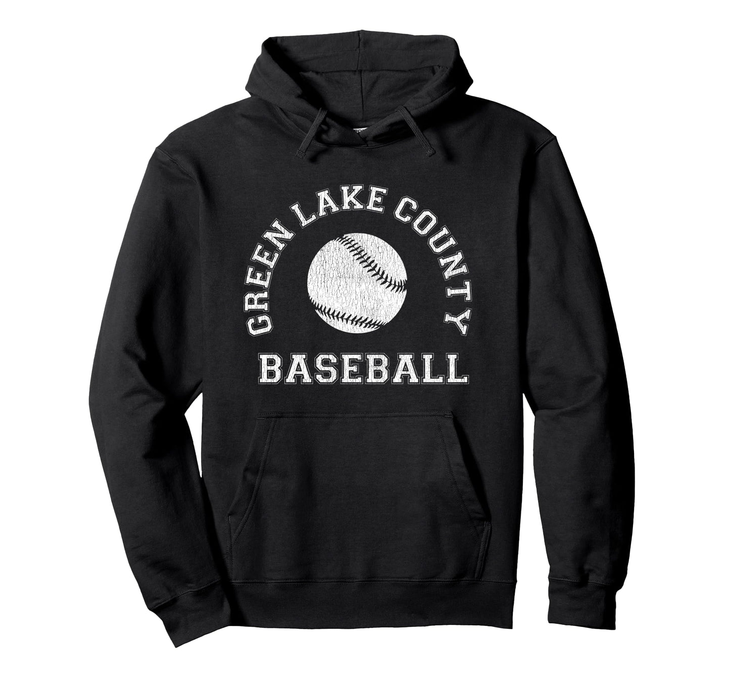 Green Lake County Baseball Distressed Hoodie - Fun Novelty Design Unisex - T-Shirt, Sweatshirt, Hoodie