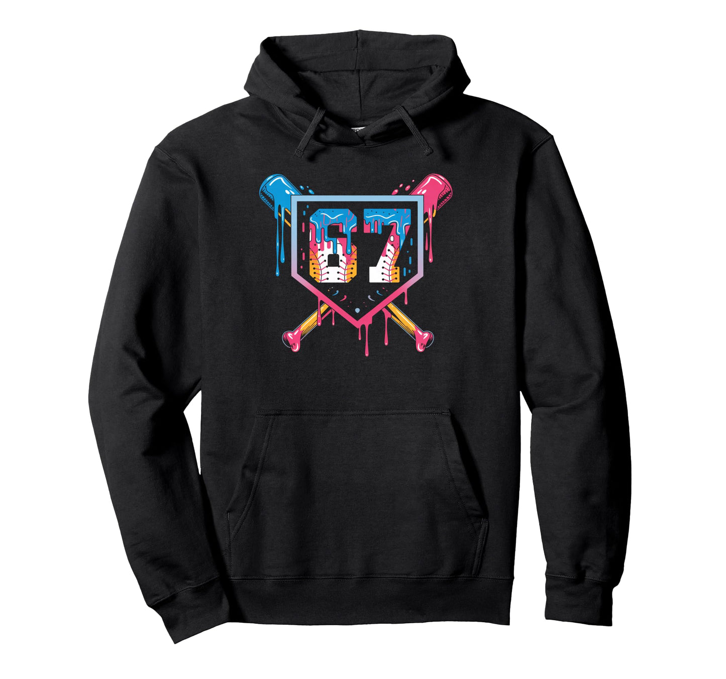 Baseball Ice Cream Drip Number 67 Hoodie - Fun Novelty Design for Adults - T-Shirt, Sweatshirt, Hoodie