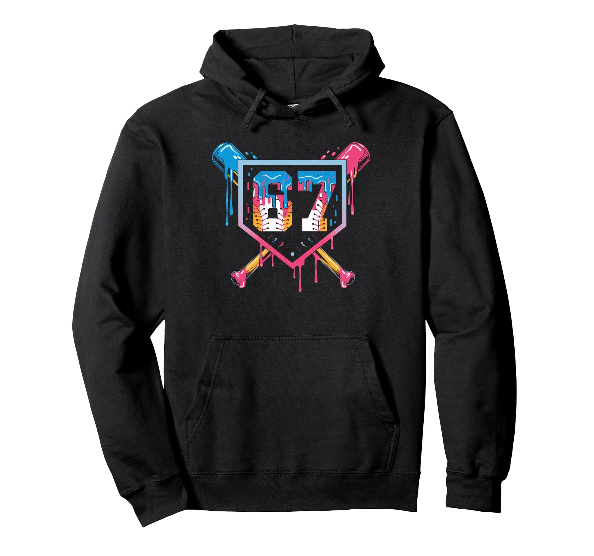 Baseball Ice Cream Drip Number 67 Hoodie - Fun Novelty Design for Adults - T-Shirt, Sweatshirt, Hoodie
