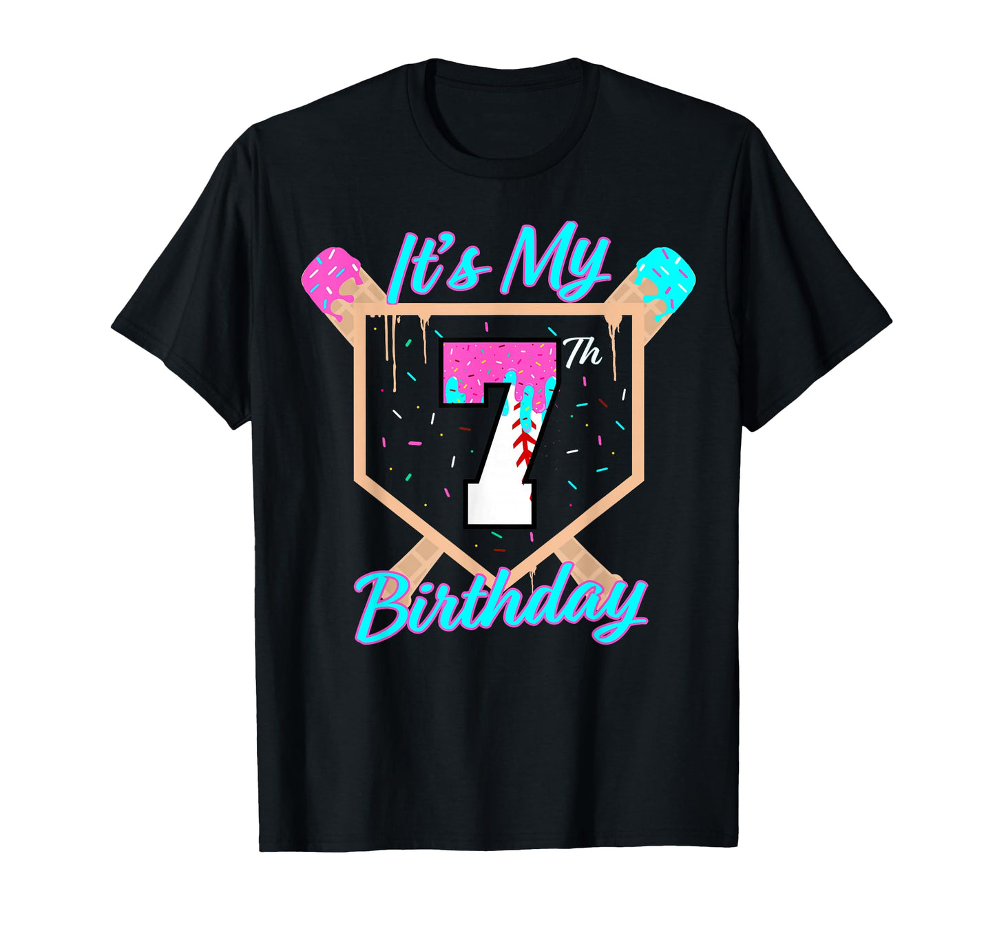Baseball 7 Year Old Ice Cream Drip 7Th T-Shirt - Aesthetic Graphic Unisex - T-Shirt, Sweatshirt, Hoodie