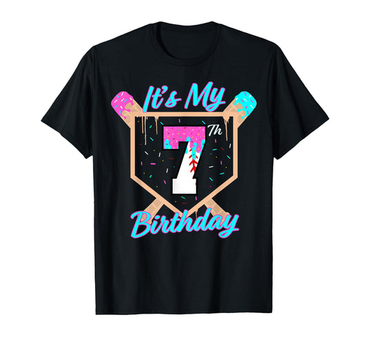 Baseball 7 Year Old Ice Cream Drip 7Th T-Shirt - Aesthetic Graphic Unisex - T-Shirt, Sweatshirt, Hoodie