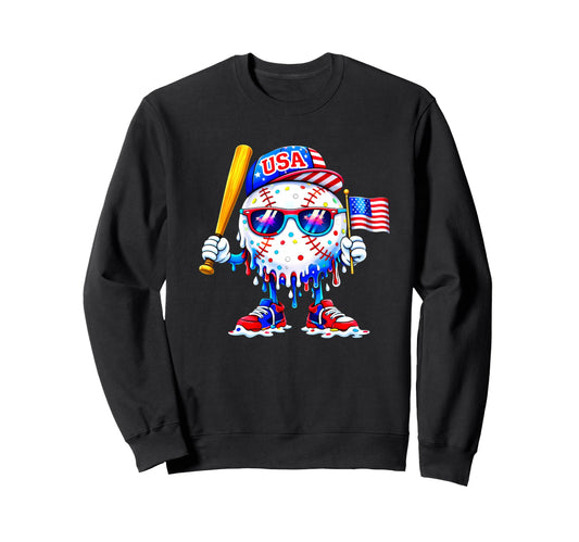 Baseball 4Th July Usa Flag Sweatshirt - Streetwear Style for Adults - T-Shirt, Sweatshirt, Hoodie