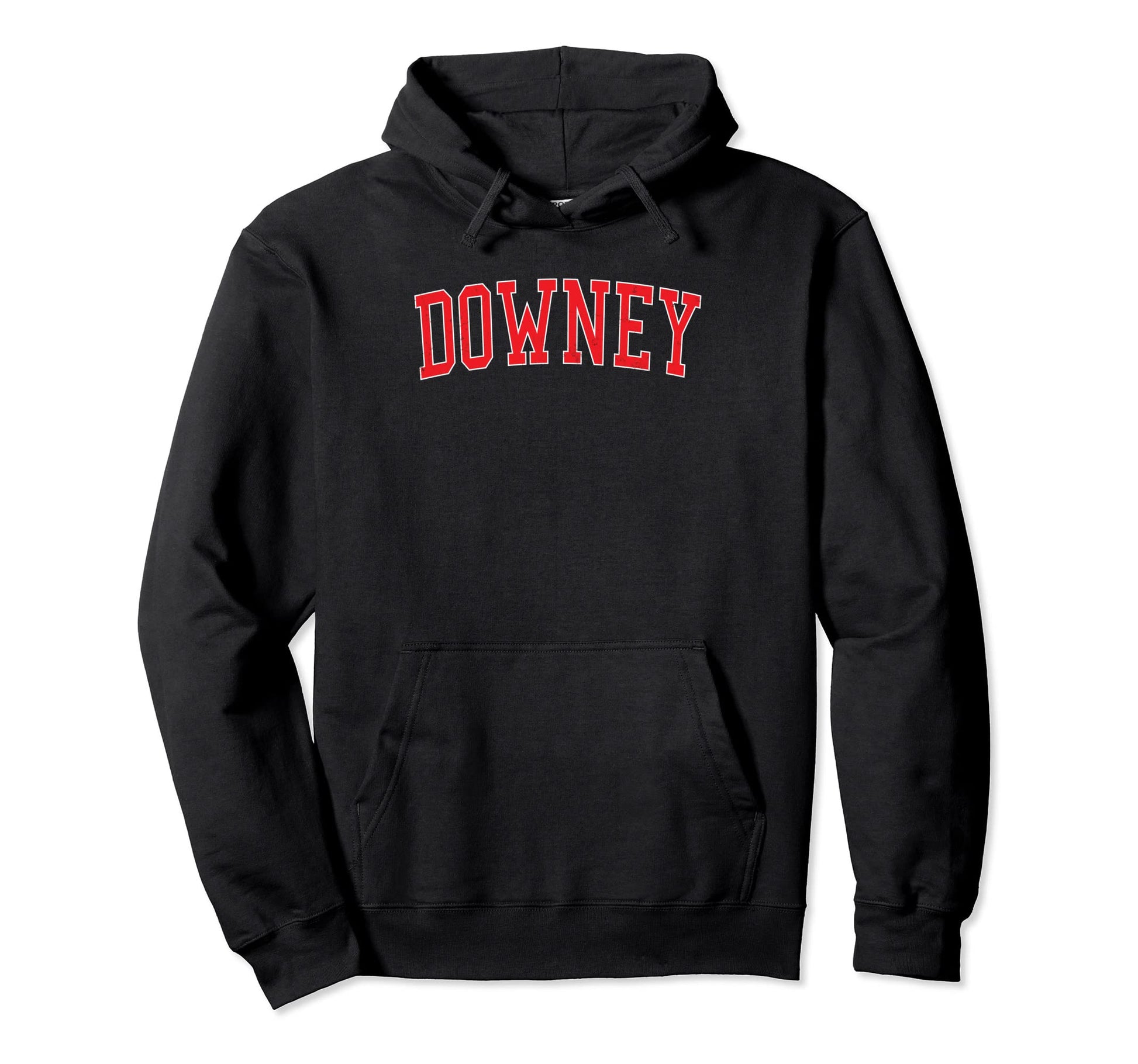 Downey Ca Varsity Red Text Hoodie - Custom Art Print Unisex - T-Shirt, Sweatshirt, Hoodie