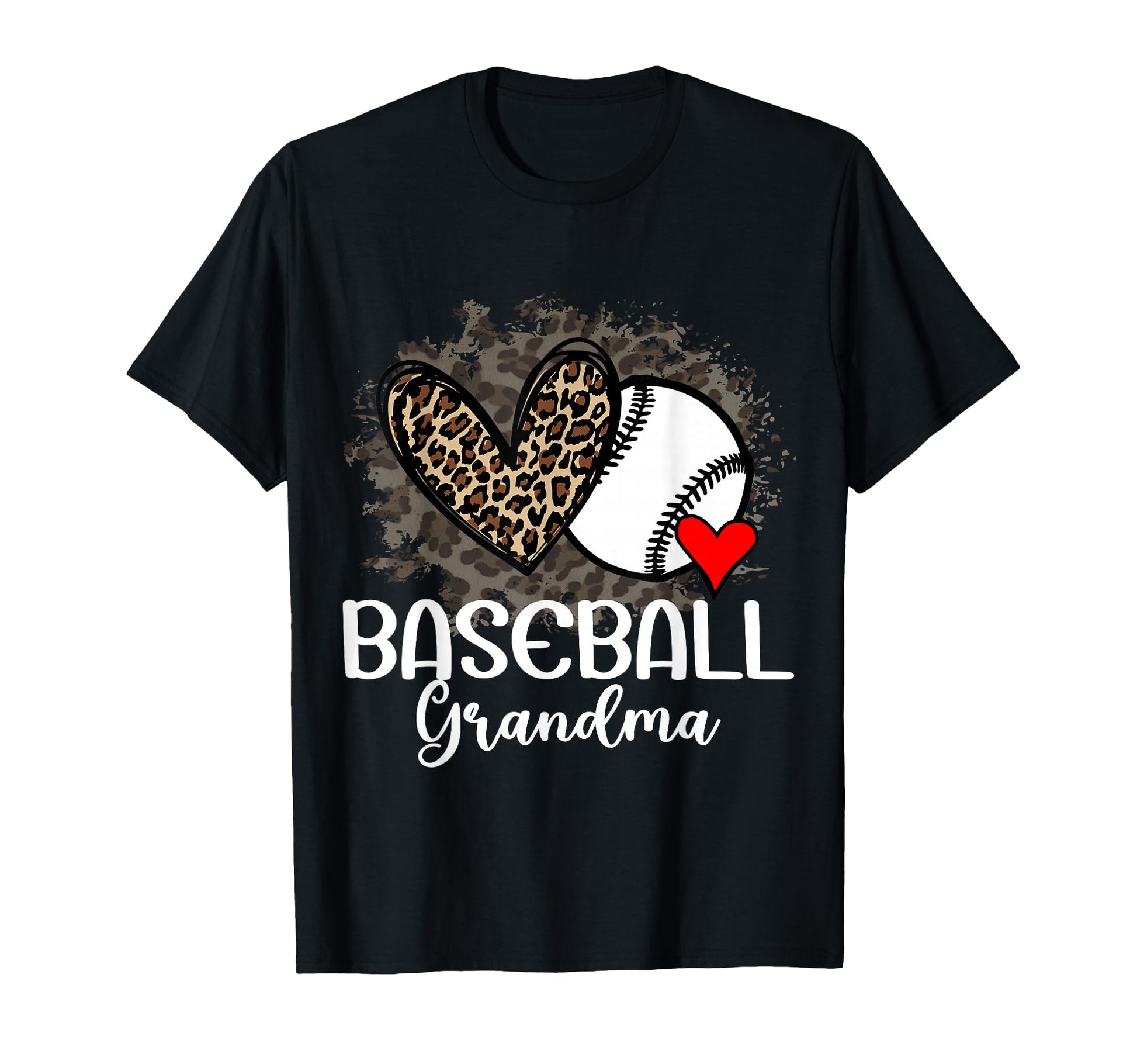 Baseball Grandma Funny Leopard Heart T-Shirt - Novelty Apparel for Adults - T-Shirt, Sweatshirt, Hoodie