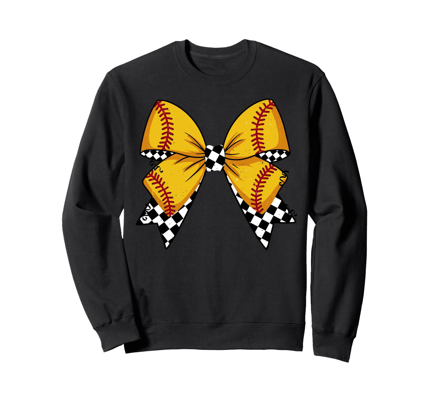 Baseball Bow Softball Checkered Hoodie - Casual Everyday Wear for Adults - T-Shirt, Sweatshirt, Hoodie