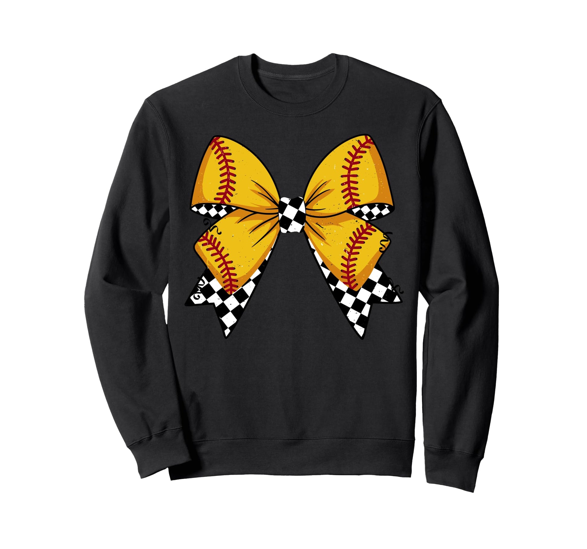 Baseball Bow Softball Checkered Hoodie - Casual Everyday Wear for Adults - T-Shirt, Sweatshirt, Hoodie