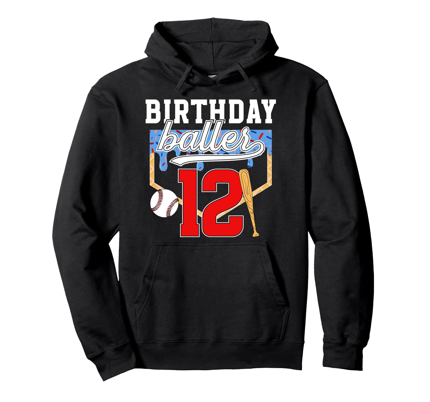 12Th Baseball Birthday Twelve Year Old Hoodie - Fun Novelty Design Unisex - T-Shirt, Sweatshirt, Hoodie