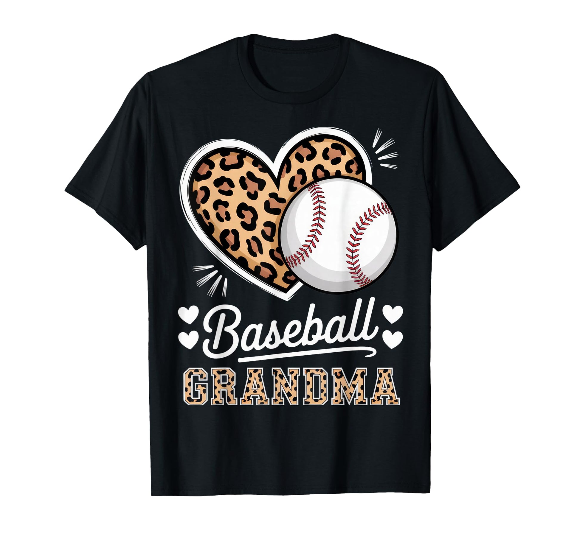 Baseball Grandma Leopard Heart T-Shirt - Fun Novelty Design for Adults - T-Shirt, Sweatshirt, Hoodie