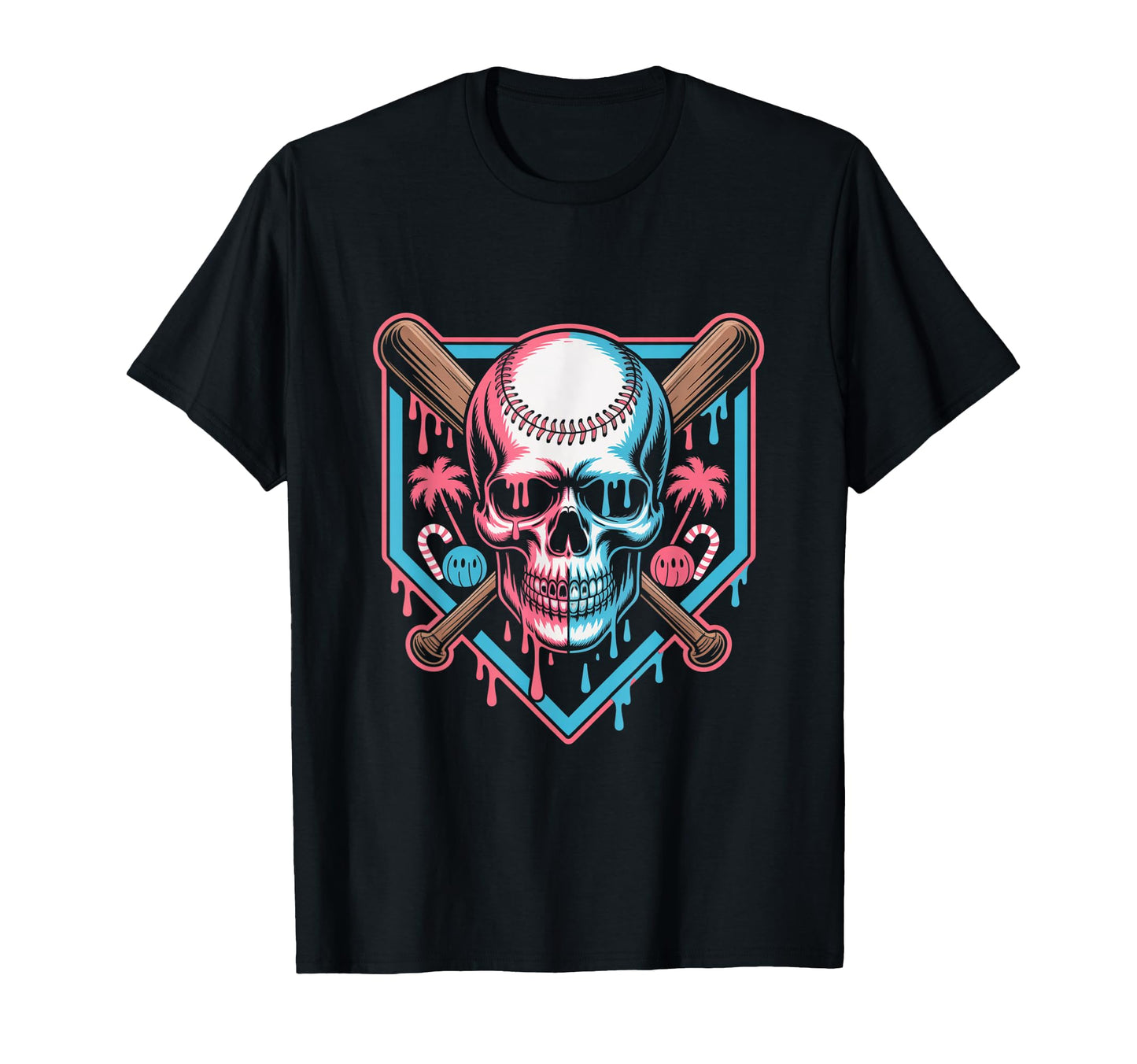 Baseball Skull Drip Halloween T-Shirt - Fun Novelty Design Men Women - T-Shirt, Sweatshirt, Hoodie