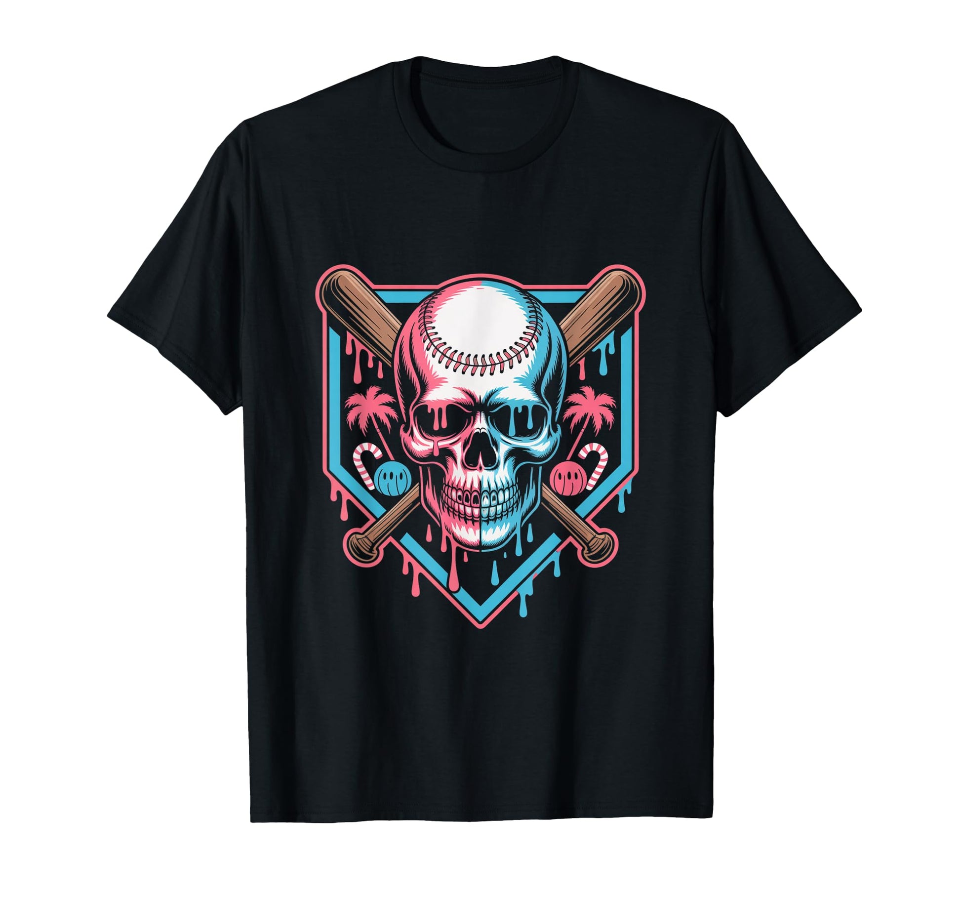 Baseball Skull Drip Halloween T-Shirt - Fun Novelty Design Men Women - T-Shirt, Sweatshirt, Hoodie