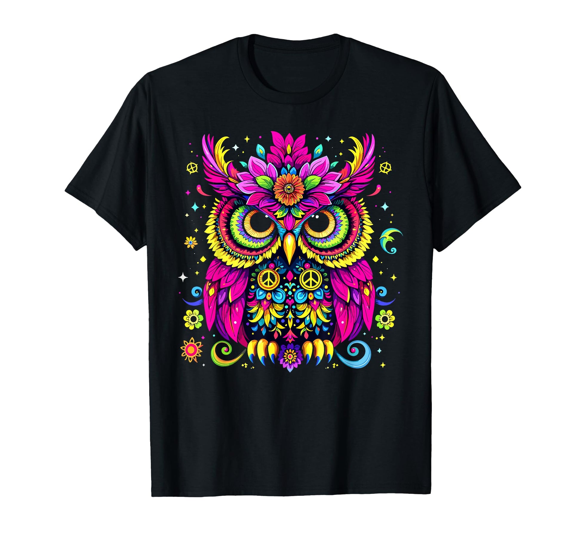 Trippy Edm Peace Owl Hippie T-Shirt - Casual Everyday Wear Unisex - T-Shirt, Sweatshirt, Hoodie