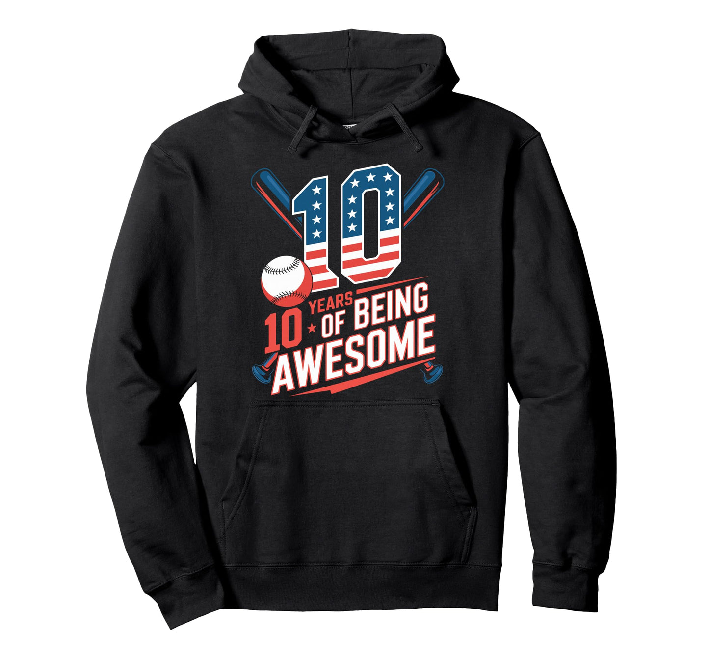 10 Years Being Awesome Baseball Player Hoodie - Fun Novelty Design Unisex - T-Shirt, Sweatshirt, Hoodie