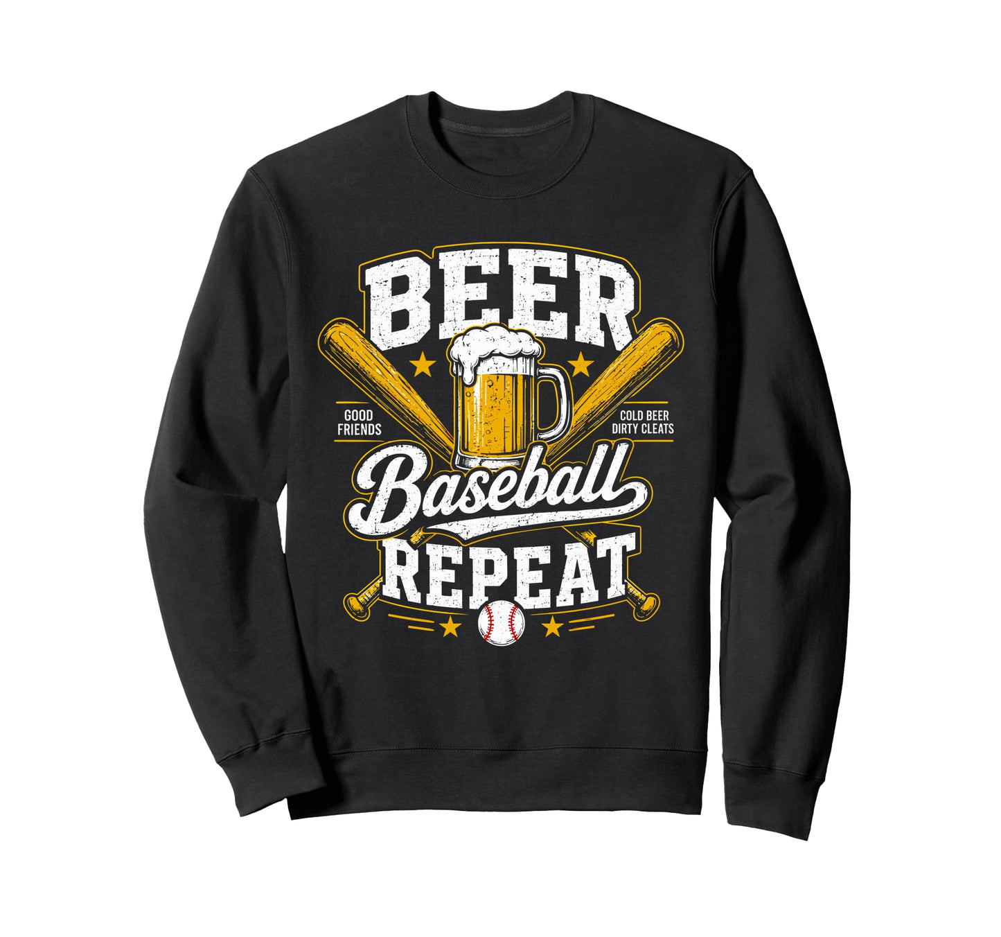 Beer Baseball Repeat Funny Sports Bar Sweatshirt - Custom Art Print Unisex - T-Shirt, Sweatshirt, Hoodie