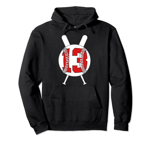 13 Years Baseball 13Th Birthday Hoodie - Custom Art Print for Adults - T-Shirt, Sweatshirt, Hoodie