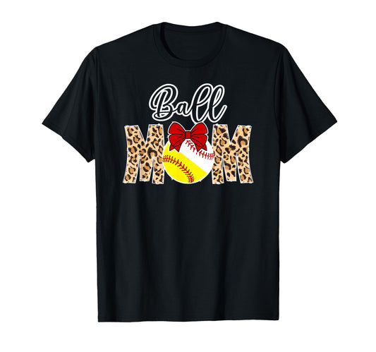 Ball Mom Leopard Softball Baseball Mom T-Shirt - Unique Graphic for Adults - T-Shirt, Sweatshirt, Hoodie