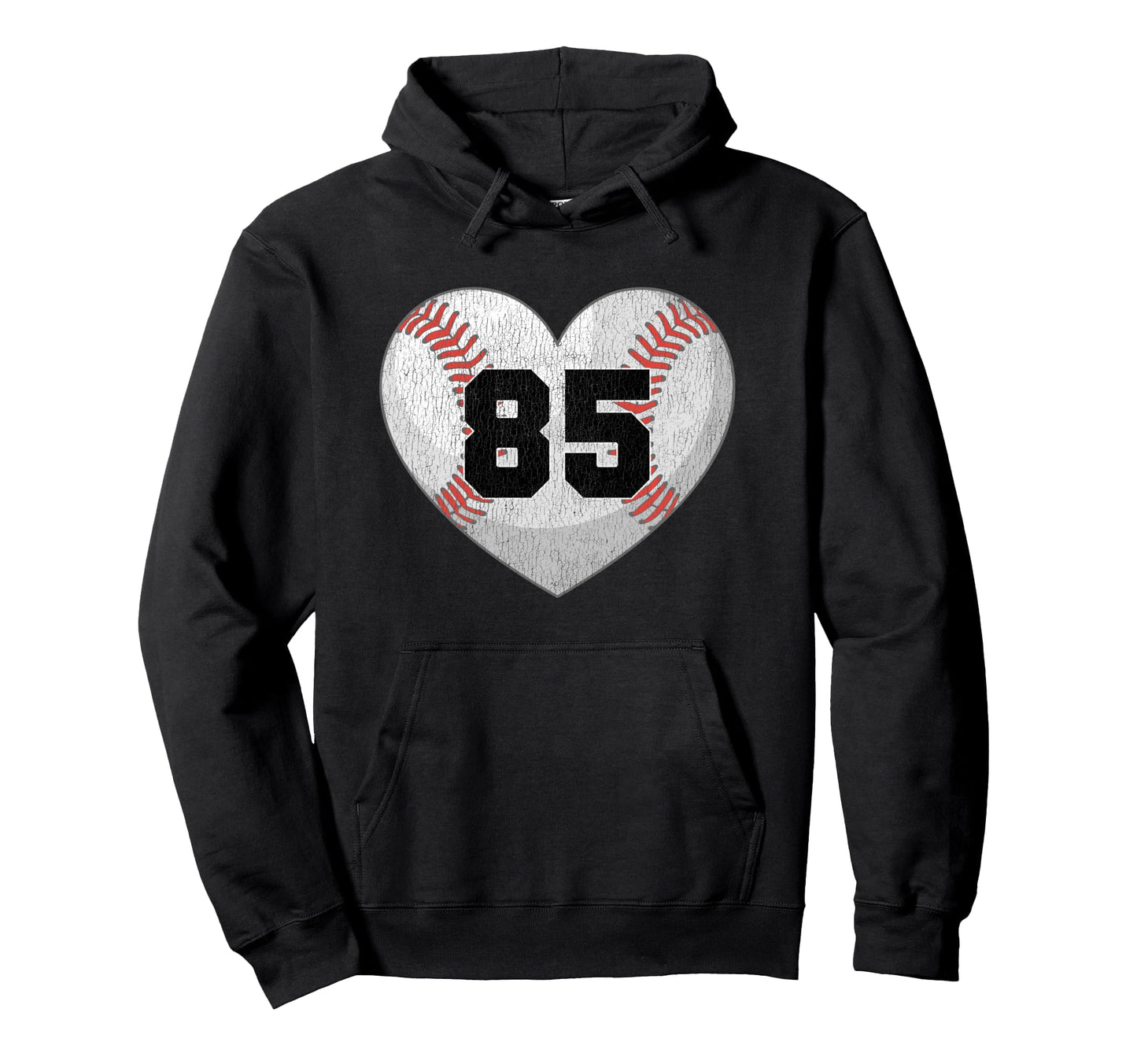 Baseball Number 85 Distressed Heart Hoodie - Fun Novelty Design for Adults - T-Shirt, Sweatshirt, Hoodie