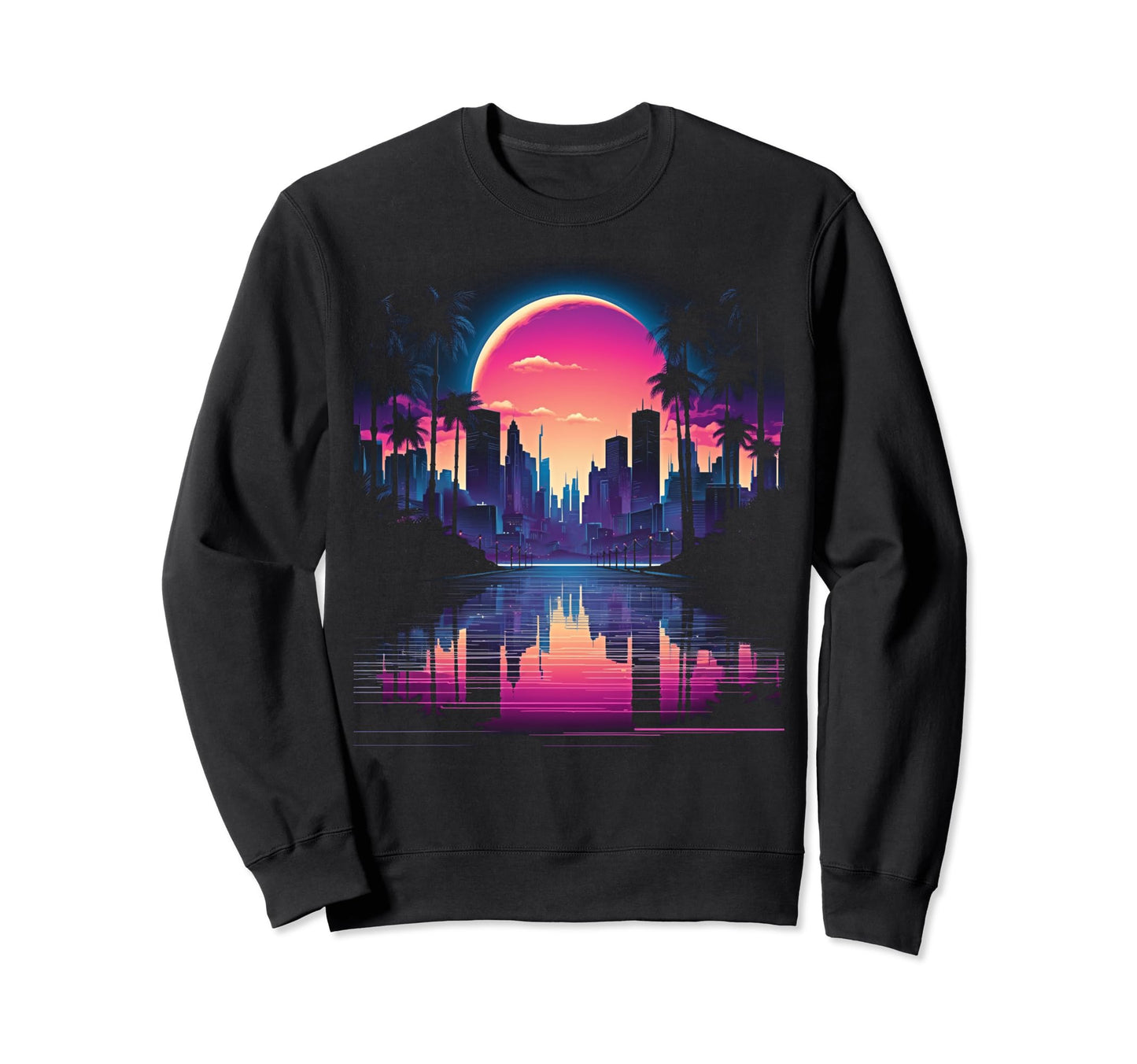 Vaporwave Cityscape 80S Synthwave Sweatshirt - Minimalist Print for Adults - T-Shirt, Sweatshirt, Hoodie