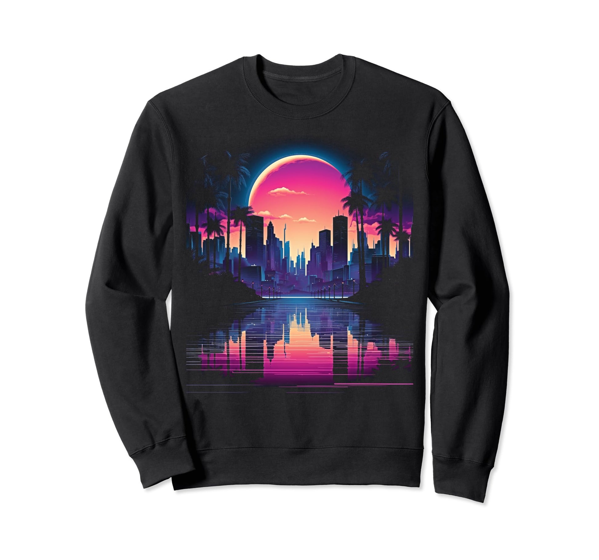 Vaporwave Cityscape 80S Synthwave Sweatshirt - Minimalist Print for Adults - T-Shirt, Sweatshirt, Hoodie