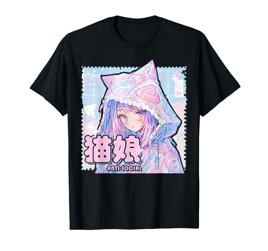 Anti Social Neko Anime Y2K Kawaii T-Shirt - Unique Graphic for Adults - T-Shirt, Sweatshirt, Hoodie