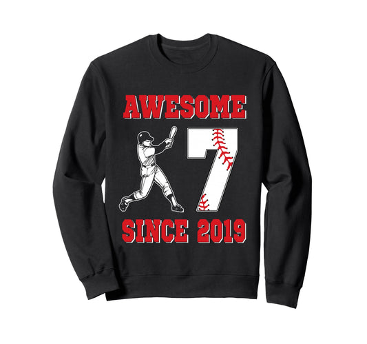 7 Year Old Birthday Baseball Awesome Sweatshirt - Unique Graphic Men Women - T-Shirt, Sweatshirt, Hoodie