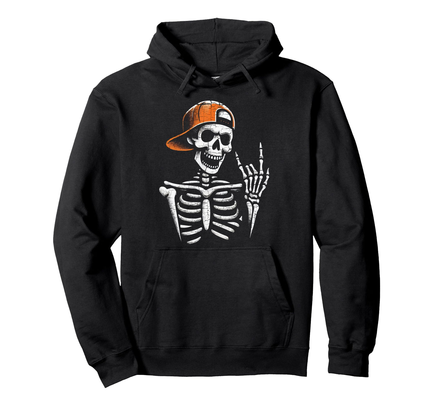 Skeleton Sunglasses Rock Sign Orange Hoodie - Graphic Print for Adults - T-Shirt, Sweatshirt, Hoodie