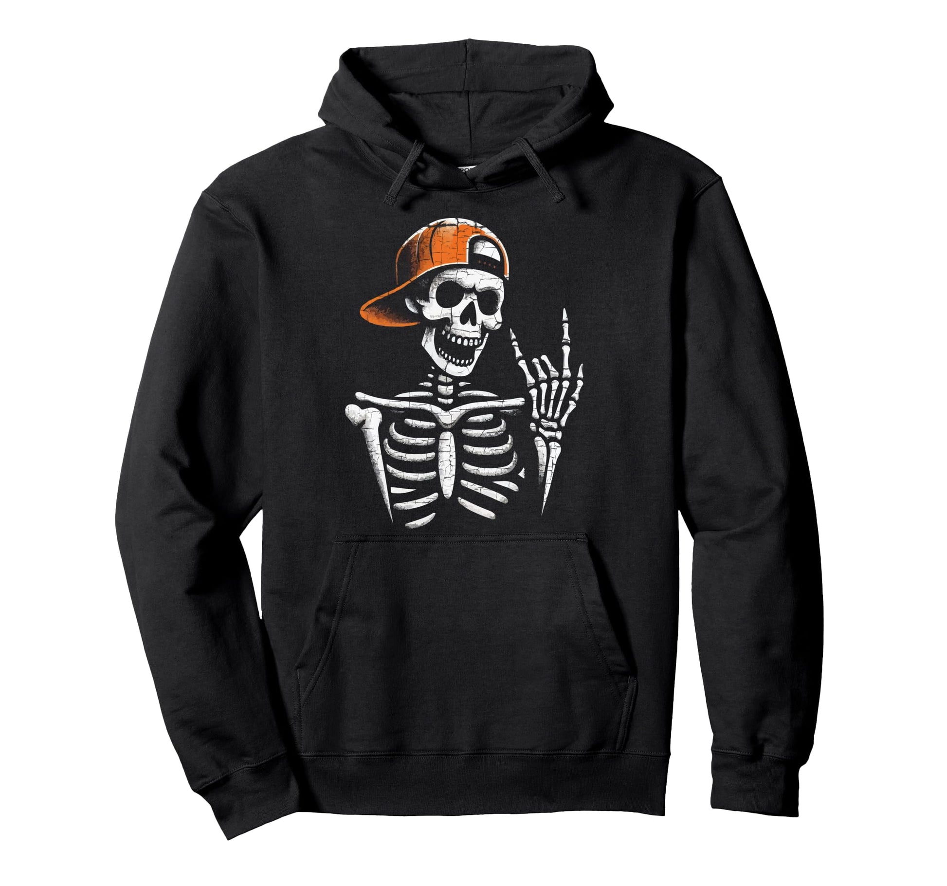 Skeleton Sunglasses Rock Sign Orange Hoodie - Graphic Print for Adults - T-Shirt, Sweatshirt, Hoodie