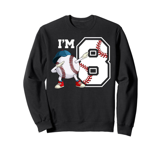 8Th Baseball Birthday Party Eight Sweatshirt - Graphic Print for Adults - T-Shirt, Sweatshirt, Hoodie